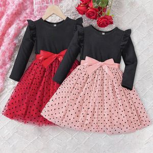 Girl Dresses 2024 Spring Costumes For Baby Autumn Girls Mesh Long Sleeves 1-5 Years Kids Birthday Party Dots Print Princess Dress