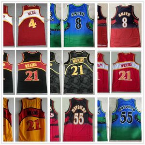 Gençlik Çocuk Erkek Basketbol Formaları 21 Dominique 55 Dikembe Wilkins Mutombo 8 Steve 4 Spud Smith Webb Retro Jersey