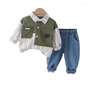 Kleidung Sets Baby Boy Kids Kids Outfit für Jungen und Mädchen koreanischen Stil lässig gestreiften Patchwork Langarm Shirts Hosenanzug