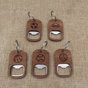5pcs Wooden Key Chain Sports Football Basket Ball Tennis Wood Bottle Opener Keychain Beer Keyring Gift For Father Men 240416