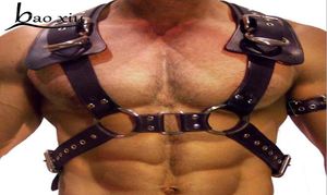 Moda sahte deri ayarlanabilir seksi erkekler vücut göğüs kablo demeti esaret metal punk kaya esaret parti iç çamaşırı kemeri straps4793019