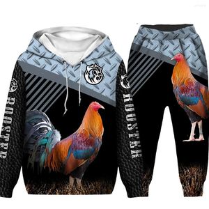 Set di abbigliamento per bambini divertenti gallo cacciatore caccia con cappuccio camoodie set 3d cock cock animale animali sportivi abiti sportivi/pantaloni/pullover