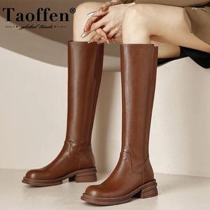 Botas Taoffen 2024 Women Knee High Leather Real Zip Winter Sapatos de Mulher Fashion Diário Feminino Longo Tamanho 34-39