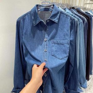 Kadın bluzları polo denim elbise uzun kollu üst gevşek gömlek ceket vintage kıyafetler kadınlar için gömlekler gömlek