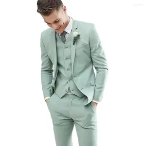 Men's Suits Men 3 Pieces Light Green Fashion Wedding Tuxedos Notched Lapel Groom Formal Wear Slim Fit Blazer Jacket Vest With Pants