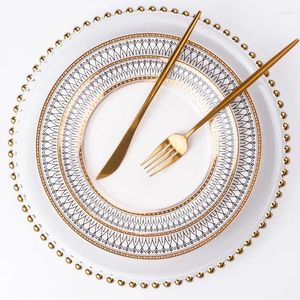 Zestawy naczyń obiadowych Restauracja Porcelana Zachodnia Dekoracja talerza Złote koronkowe pręciki Zestaw stolików stek