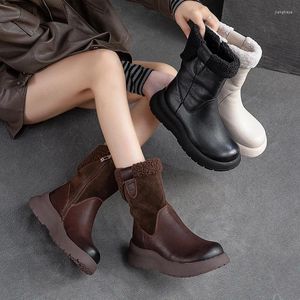 Botas de inverno de inverno no meio do tubo de neve quente cor sólida cor grossa mulher solu