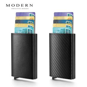 Cüzdanlar karbon fiber antitheft cüzdan otomatik slayt kartı tutucu kredi kartı cüzdan erkek cüzdan rfid engelleme