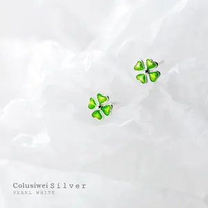 Stud Earrings Colusiwei Genuine 925 Sterling Silver Green Enamel Heart-Shaped Clover Plant For Women Korea Style Fine Jewelry