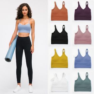 LL Women's Yoga Bra Summer Built in Chest Cushion Sports Sports Shockproof Bra Lu Lu Gym's Gymless Fitness Yoga Fashion Tank Top Bra