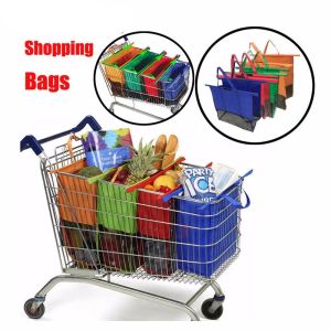 Väskor dropship 4st/set återanvändbar vagn vagn stormarknad shopping förvaring väskor fällbara återanvändbara miljövänliga butikshandväskor