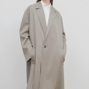 Women's Trench Coats Spring Style Simple And Versatile Commuting Loose Wool Single Button Mid-Length Suit Jacket Windbreaker