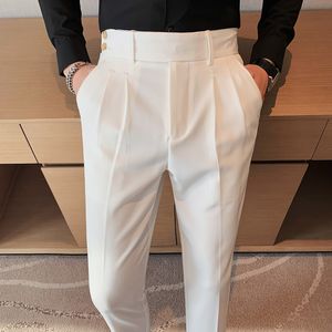Homens calças 2024 British Style Business Casual Solid Slim Fit Straight Vesti
