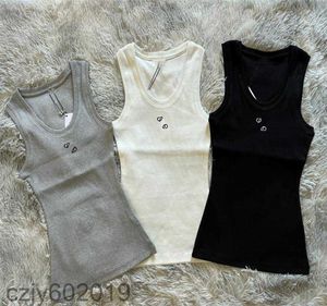 Women Top Tanks Vest T Shirts Anagram Embroidered Cotton-blend Tank Tops Designer Skirts Yoga Suit Two Piece Dress Bra Vest Ladies Solid Vintage T Shirt Femme