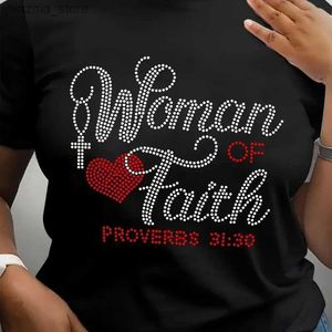 Kobieta damska Women of Faith Letter Drukuj T-shirt krótka łóżeczka szyja swobodny top na letnie damskie ubrania odzieży codziennie topy y240420