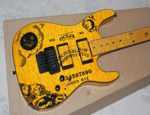 Ltd Kirk Hammetts Flame Klon Top Yellow Kh2 Ouija Electric Guitar Star Moon Inlay Floyd Rose Tremolo EMG Pickups Black Hardwar4292275