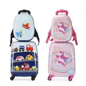 Luggage Cartoon Kids Suitcase on wheels Boy and Girl Cute Luggage with Small Backpack Children Trolley Set