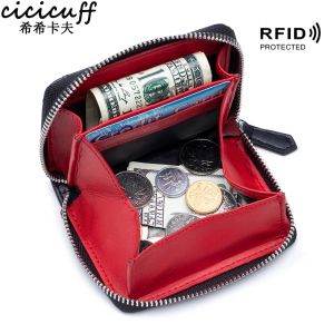 Torebki torebki oryginalne skórzane zamek błyskawiczne małe torebki monety portfele RFID krowy skórzane torebki dla kobiet mężczyzn