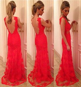 Real Image Vestidos de Baile Appliques tagliati Abiti da ballo in pizzo rosso senza schienale 2015 Elie Saab Long Mermaid Abiti da sera 3525103