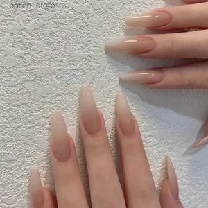 False Nails 24pcs 간단한 거짓 손톱 프랑스 발레리나 분홍색 가짜 손톱 분리 가능한 관 풀 커버 손톱 팁 손톱 매니큐어 도구 y240419r4ks