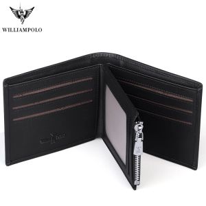 Wallets Leather wallet men's short leather driver's license wallet horizontal card holder multifunctional zipper trendy WILLIAMPOLO