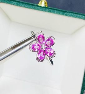 Cluster Rings Natural Real Pink Sapphire Flower Ring Per Jewelry 925 Sterling Silver 34mm 03ct5pcs Gemstone Fine T21416105606978
