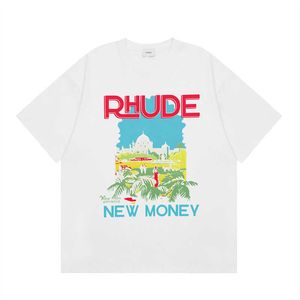 Marca da moda americana High Street Rhude Rhude minimalist Carta cômica Imprima casual Camiseta curta de mangas curtas UNISSISEX Summer