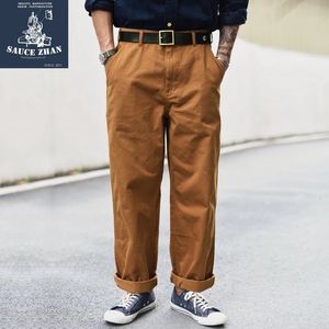 Saucezhan xx001 Chino Pants Vintage Cargo Pants Men byxor män bomull raka byxor capris casual byxor 310 g tjock lös 240408