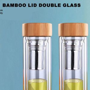 Water Bottles Stainless Steel Double Wall Glass Bottle Filters Bamboo Lid Travel Home Tea Infuser Thicken Cup For Office Drinkware