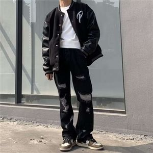 Vibe kot erkek moda markası gevşek düz hiphop rahat pantolon bahar ve sonbahar pantolon high cadde ins moda