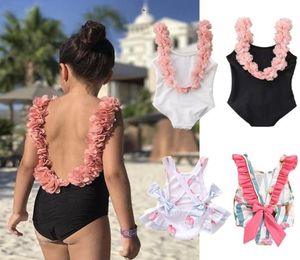 Onepieces meninas de meninas de férias de banho de praia Terrilhas infantis verão de uma peça impressa nas costas de roupas de banho infantis pequenos ternos de natação para 12420371