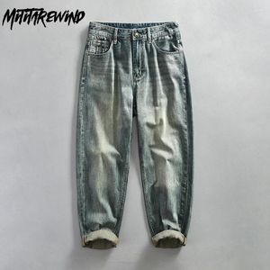 Herren Jeans gewaschen Vintage Frühling Fall High Street Kausal Baggy Baumwolle mit mittlerer Tazise weicher Denim Pant Fashion