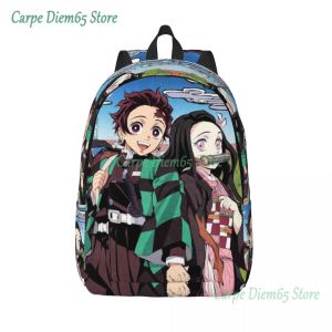 Bolsas Slayer Demon Tanjirou e Nezuco Travel Canvas Backpack Men School Laptop Bookbag Kimetsu No Yaiba College Student Daypack Bags