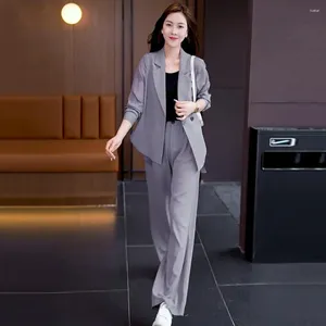 Women's Two Piece Pants Women Solid Color Suit Formal Coat Set Elegant Business With Wide Leg Mesh For Spring