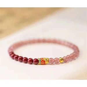 Acessório de geomancas Koi Cinnabar Purple Gold Sand Bracelet, Bracelete de cristal de morango simples Presente 2023 Novo modelo