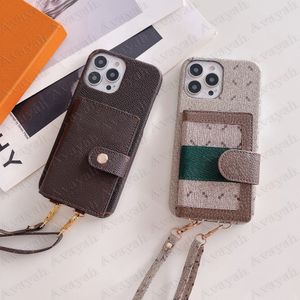 Luxury Chic Letter Floral Phone Cases for iPhone 15 14 14plus 14pro 13 13pro 12 12pro 11 Pro Max X Xs Xr 8 7 Plus Leather Card Pocket Designer Case Shoulder Cross Body Strap