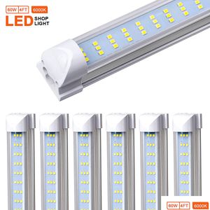 Tubos de LED 4-25pcs T8 Luminária de loja de 4 pés 60W lente transparente ER Flat três fileiras Integrado BB LAMPER PULLER RESIDER E PLAY DROP Delive