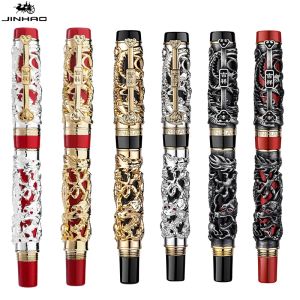 Pens Jinhao 6 Stil die neuesten Design 3D Dragon Relief und Phoenix Golden Metal Fountain Stift Luxus Schreibgeschenkgeschäft Stifte