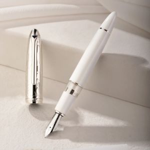 Pens Hongdian N6 White Piston Fountain Pen żywica EF/F/Long Knife Nib Beautiful Torpedo Cloud Cap Cap Business Pisanie