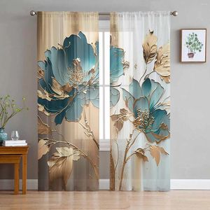 Curtain Oil Painting Flowers Sheer Tulle Curtains For Living Room Valance Kitchen Bedroom Window Voile Drapery