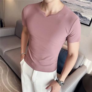 T skjortor för män koreanska kläder sommar kort ärm herr t-shirt tunn is siden rund krage tee shirt homme bekväm 240418