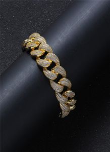 Trendy 19MM 8inch Mens Wide Bracelet Gold Plated Bling CZ Chain Bracelet for Men Hip Hop Jewelry Gift4992359