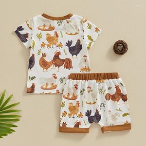 Kläderuppsättningar småbarn Baby Boy Farm kläder västra kycklingdjur traktor skjorta kort byxa sommardräkt land grejer