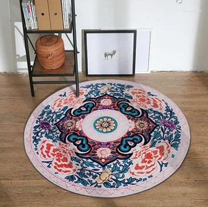 Mattor Retro Flower Printed Round Carpet Non-Slip Floor Mat Indoor Entrance Doormat Chair Area Rug Yoga For Living Room Sovrum