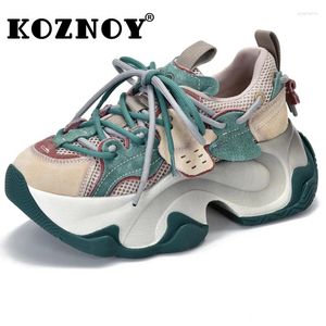 Casual Shoes Koznoy 6.5cm luftnät äkta läder grisskinn kvinnor chunky sneaker comfy vår ankel stövlar lägenheter stövlar höst sommar