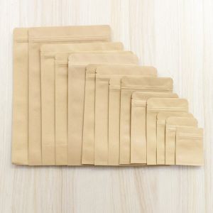 Sacchetti da 100 pezzi/lotto sacchetti regalo con cerniera di carta kraft marrone sacchetti in alluminio sacchetti di imballaggio alimentare sacchetti con chiusura a cerniera caramella