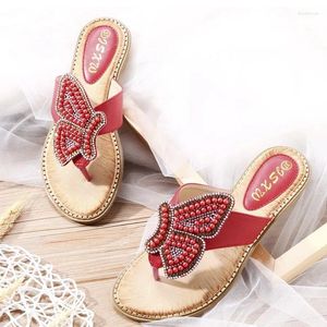 Slippers Summer Women 0.5 Platform 1cm Wedges Flat Heels Female Casual Comfortable Beach Lady Colorful Pearl Butterfly Slides