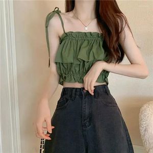 Women's Tanks Summer Tank Top With High-waisted Sleeveless Strapless Crop Peplum Girl Halter Cute Tops