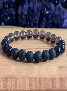 MG1445 Strand Natural Rock Lava Bracelet Braclet Black Tourmaline Smoky Quartz Bracelet Новый дизайн корень чакра запястье мала браслеты3210264