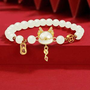 Łańcuch 1PC Chiński styl modna retro pomyślna smokowa bransoletka dla kobiet Zodiak Naszyjnik Vintage Fashion Lucky Jewelries Prezent Y240420